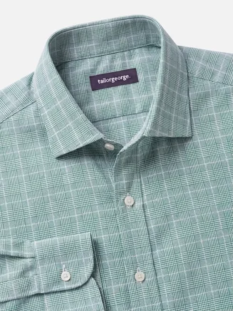 Easy-iron English green checked twill shirt