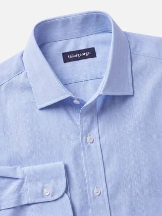 Easy-iron sky blue checked poplin shirt