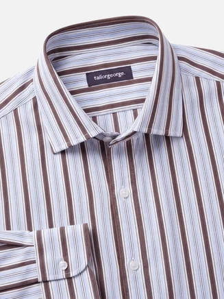 Blue and brown striped poplin shirt