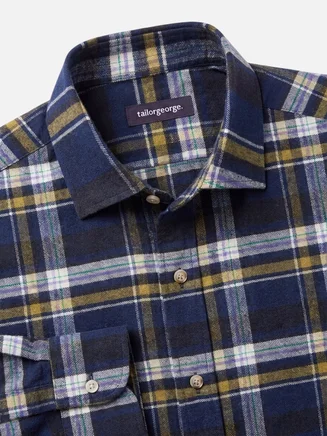 Heavy linen shirt with blue and yellow checks