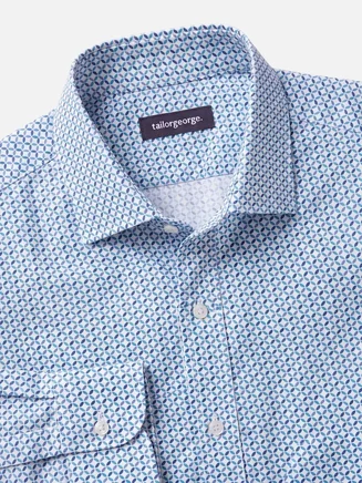 Easy-iron blue printed poplin shirt