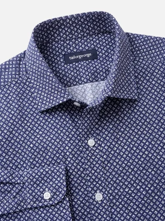 Easy-iron navy blue Liberty end-on-end shirt