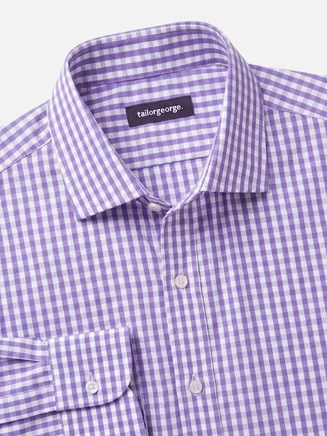 Easy-iron purple checkered poplin shirt