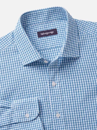Easy-iron light blue checked poplin shirt