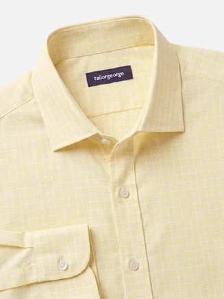 Easy-iron yellow Prince of Wales check poplin shirt