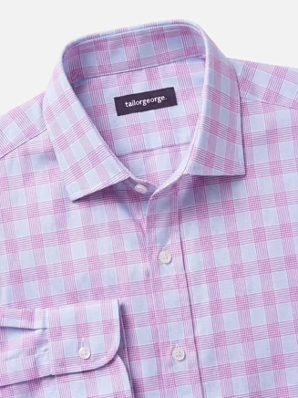 Easy-iron purple and blue checked poplin shirt