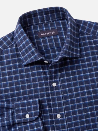 Navy blue and sky blue plaid thick flannel shirt