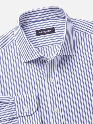 Easy-iron blue striped poplin shirt