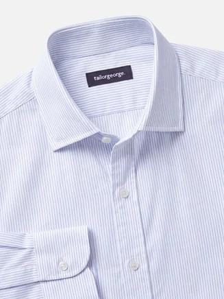 Easy-iron sky blue pinstriped poplin shirt