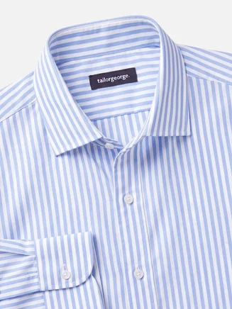 Easy-iron sky blue striped poplin shirt