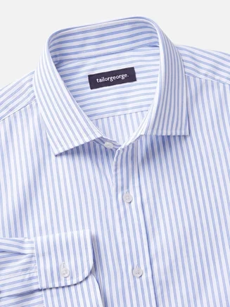 Easy-iron sky blue striped poplin shirt