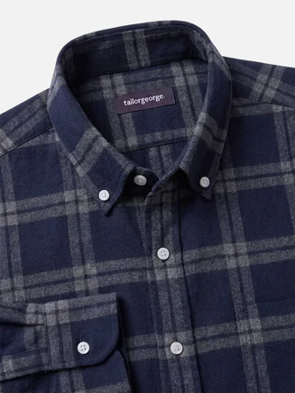 Blue and gray tartan thick flannel shirt