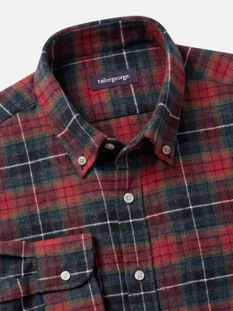 Red and green tartan thick flannel shirt