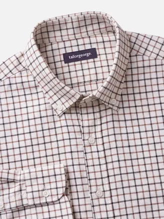 Grey, brown tattersall check flannel shirt