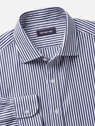 Easy-iron navy blue striped twill shirt
